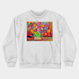 Bright and colorful abstract flowers in a large vase Crewneck Sweatshirt